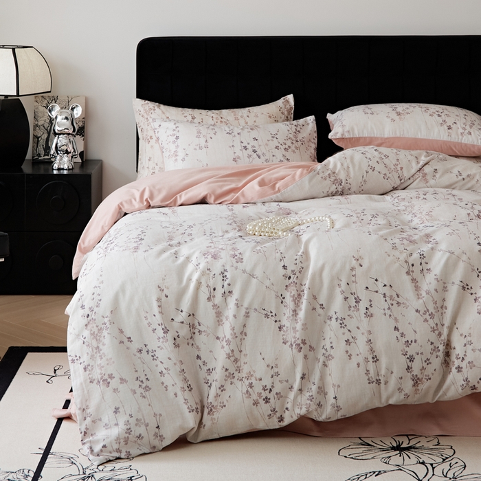 91家纺网 家纺一手货源 找家纺 （总）禾时 2025新款全棉纯棉双层纱印花四件套-暗合