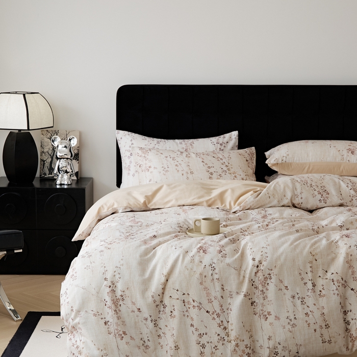 91家纺网 家纺一手货源 找家纺 （总）禾时 2025新款全棉纯棉双层纱印花四件套-暗合