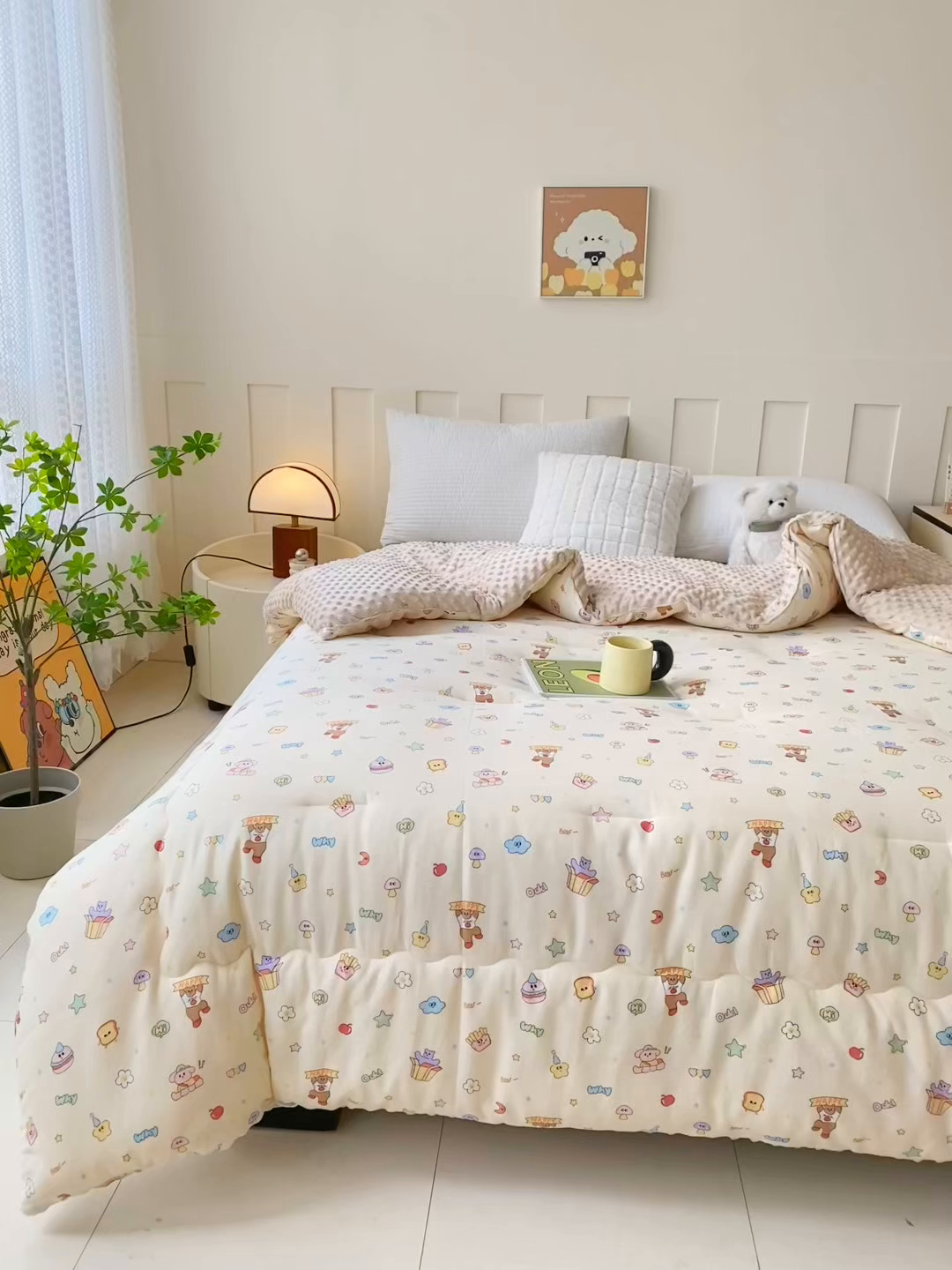 91家纺网 家纺一手货源 找家纺 小叮当家纺仓储工厂店 2025新款A类母婴级全棉双层纱婴儿绒210g豆豆被20%大豆纤维单人双人被芯 爱豆熊