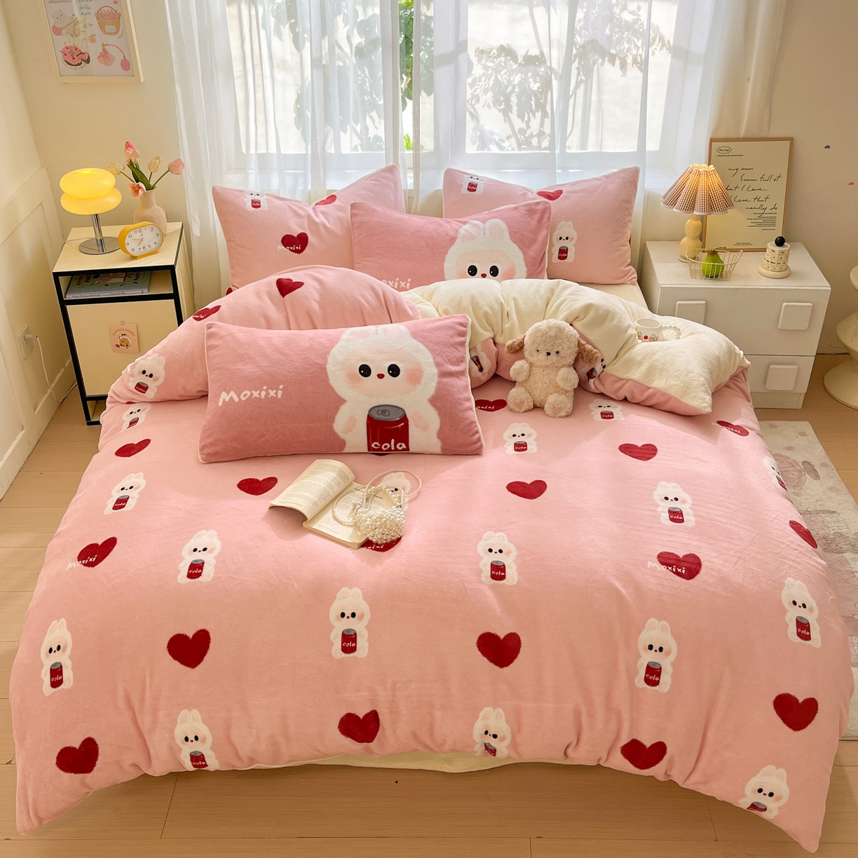 91家纺网 家纺一手货源 找家纺 如一 2025新款高克重卡通印花牛奶绒四件套第二批 莫西西