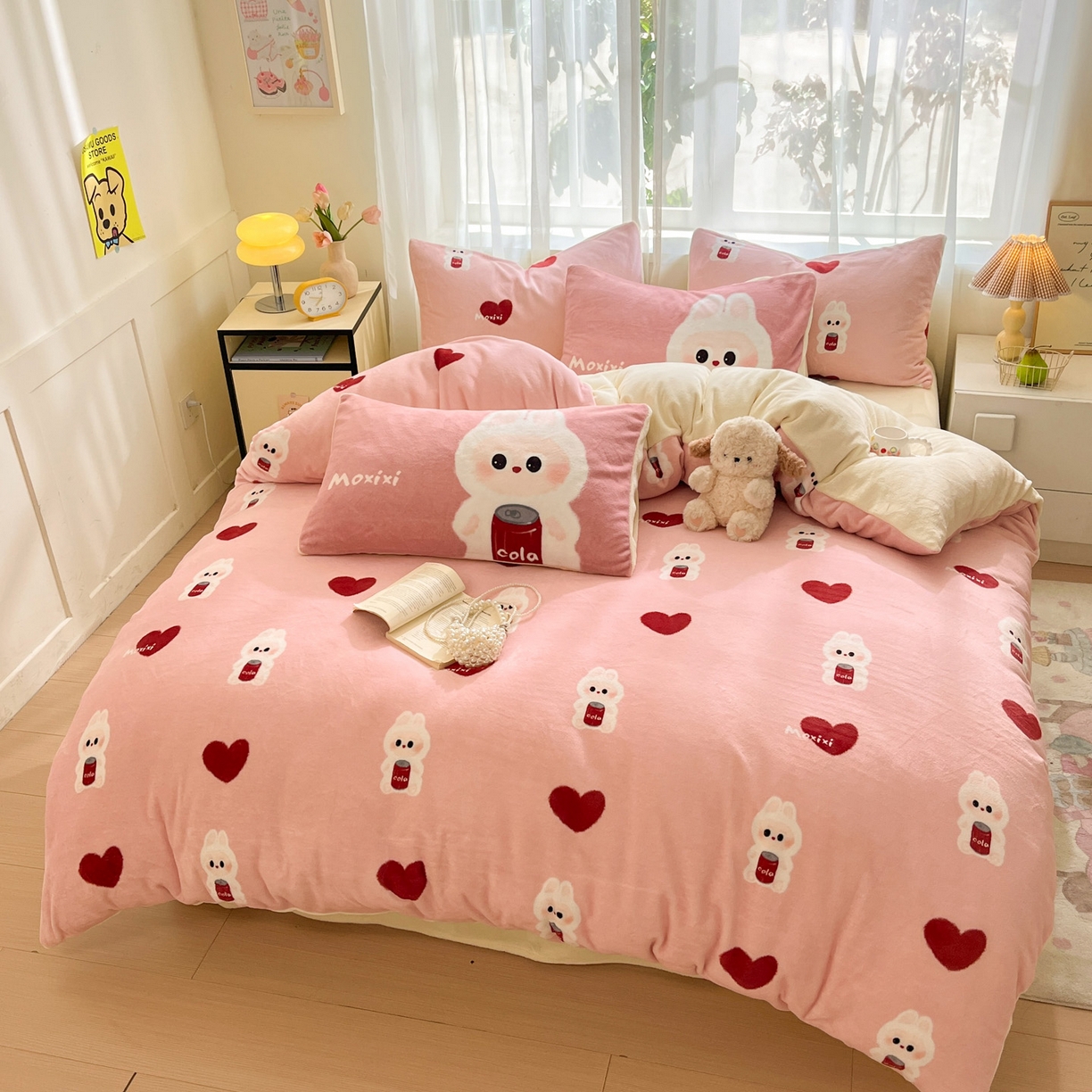 91家纺网 家纺一手货源 找家纺 如一 2025新款高克重卡通印花牛奶绒四件套第二批 莫西西