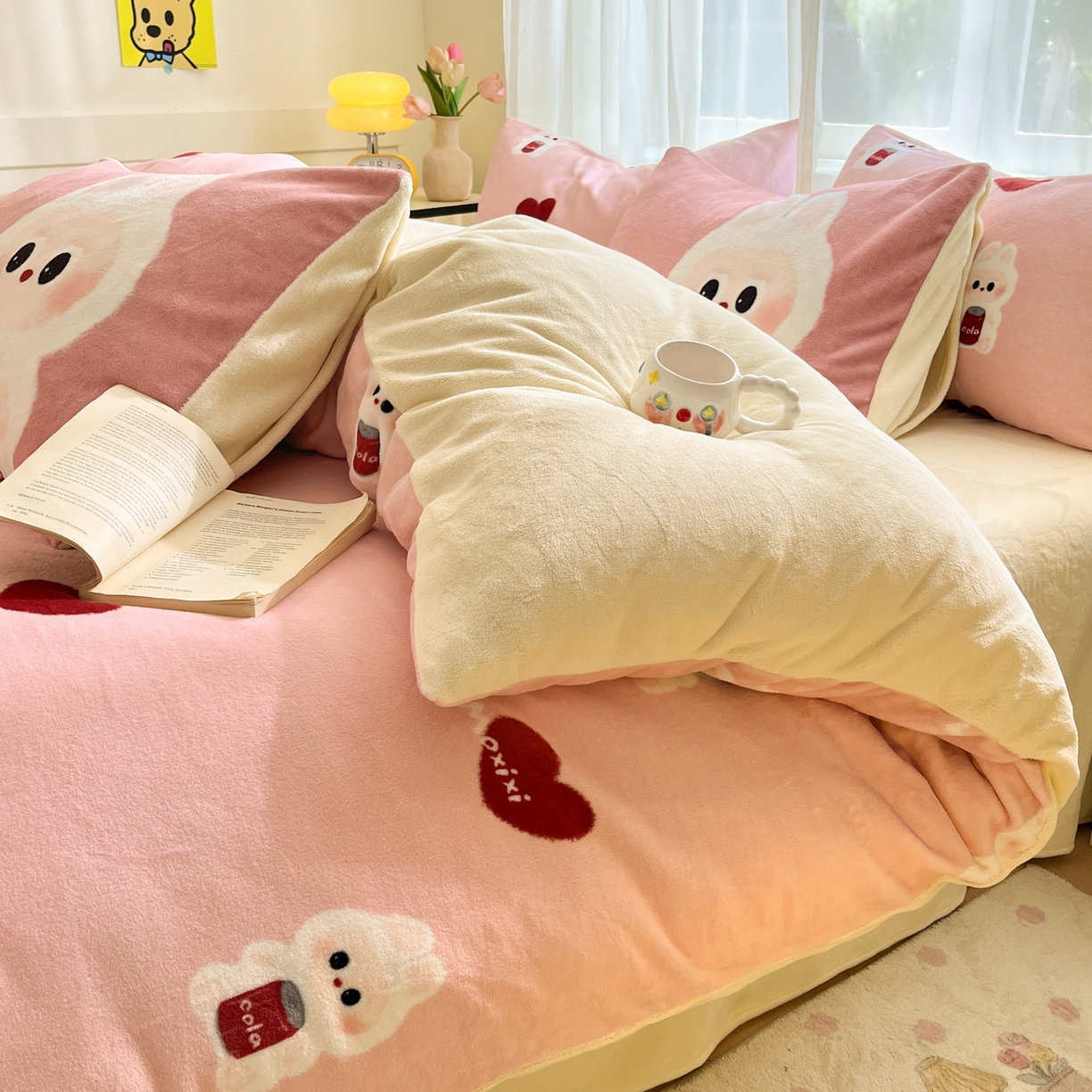 91家纺网 家纺一手货源 找家纺 如一 2025新款高克重卡通印花牛奶绒四件套第二批 莫西西