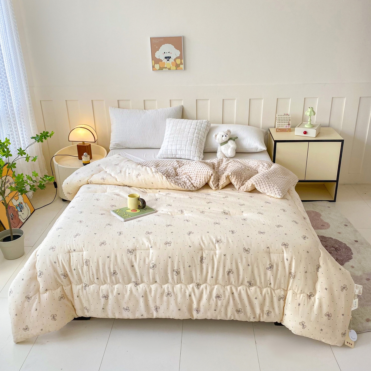 91家纺网 家纺一手货源 找家纺 小叮当家纺仓储工厂店 2025新款A类母婴级全棉双层纱婴儿绒210g豆豆被20%大豆纤维单人双人被芯 芭蕾