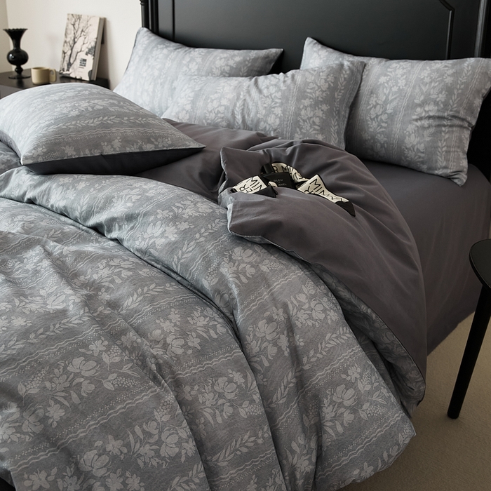 91家纺网 家纺一手货源 找家纺 禾时 2025新款全棉纯棉双层纱印花四件套-暗合 浮香-蓝