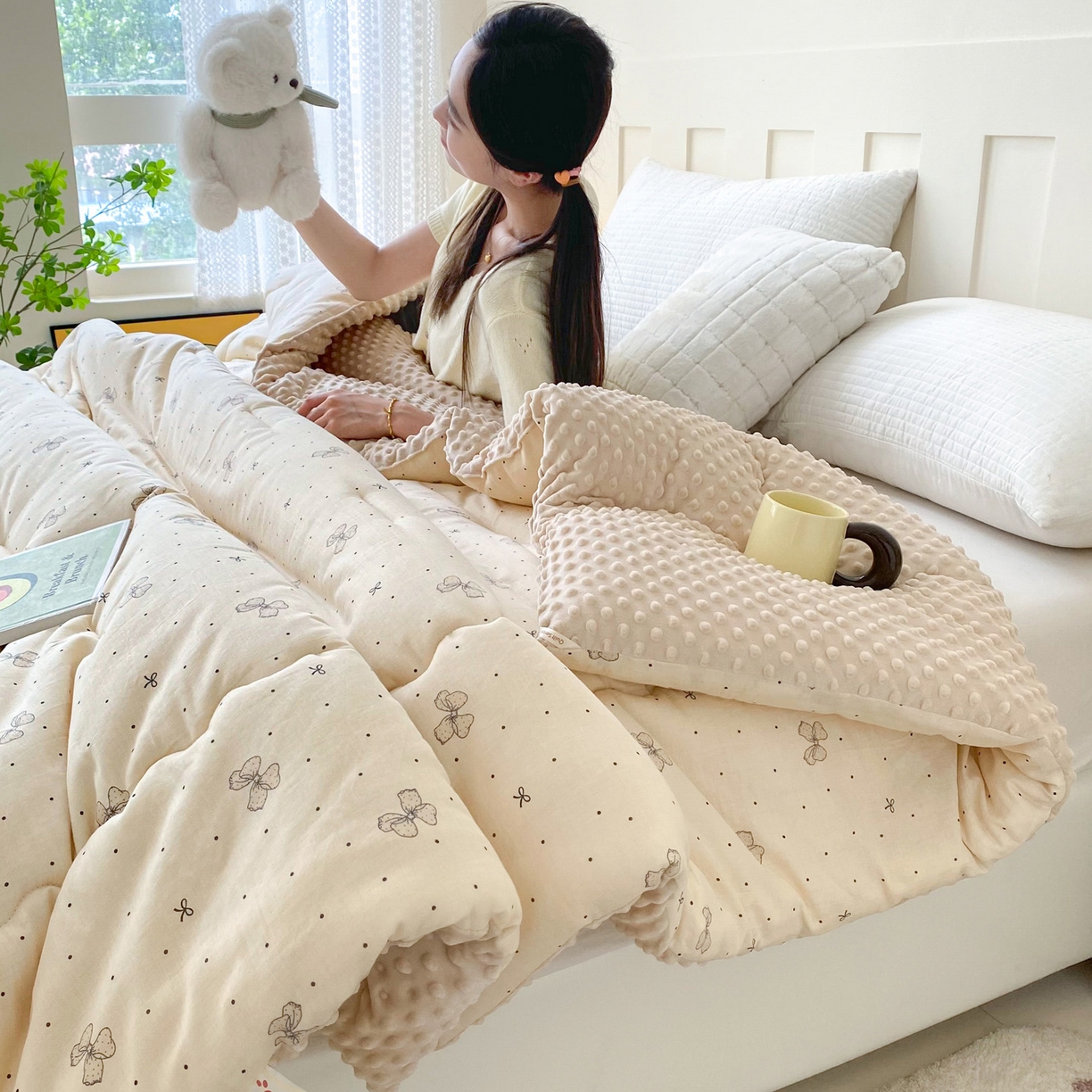 91家纺网 家纺一手货源 找家纺 小叮当家纺仓储工厂店 2025新款A类母婴级全棉双层纱婴儿绒210g豆豆被20%大豆纤维单人双人被芯 芭蕾