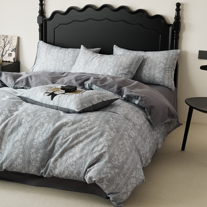 91家纺网 家纺一手货源 找家纺 禾时 2025新款全棉纯棉双层纱印花四件套-暗合 浮香-蓝