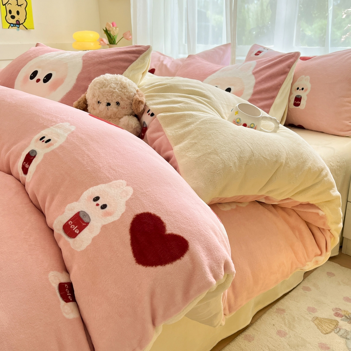 91家纺网 家纺一手货源 找家纺 如一 2025新款高克重卡通印花牛奶绒四件套第二批 莫西西