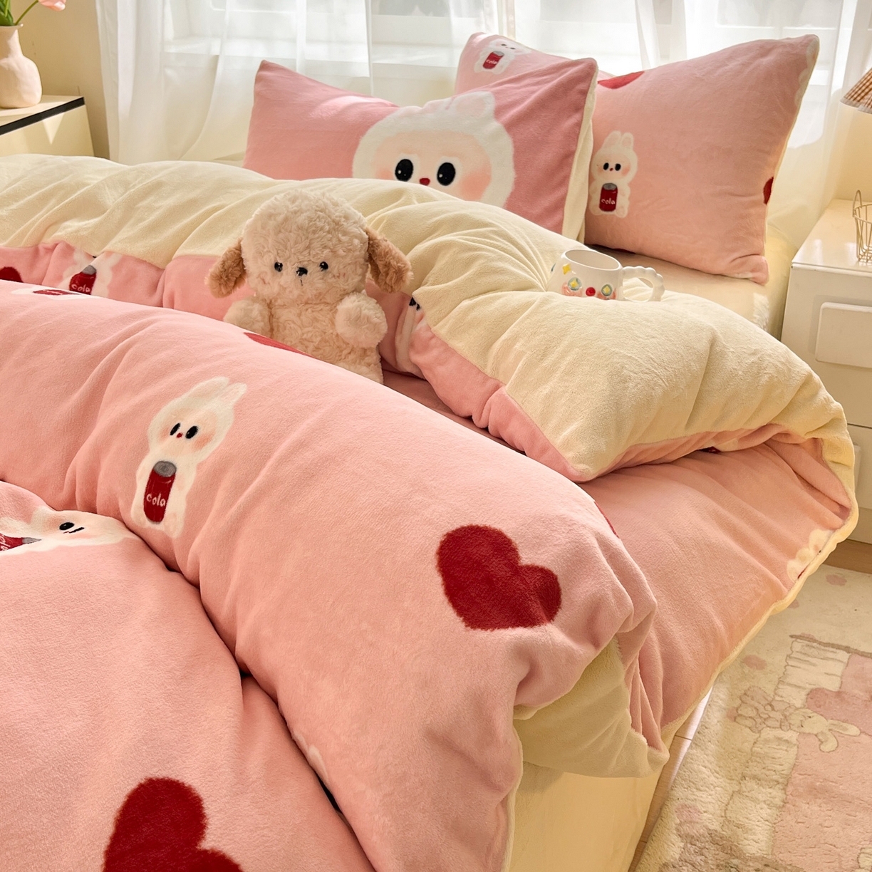 91家纺网 家纺一手货源 找家纺 如一 2025新款高克重卡通印花牛奶绒四件套第二批 莫西西