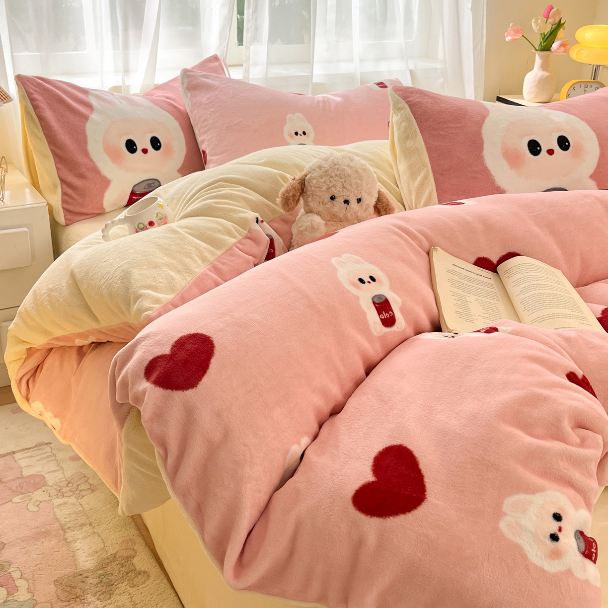 91家纺网 家纺一手货源 找家纺 如一 2025新款高克重卡通印花牛奶绒四件套第二批 莫西西