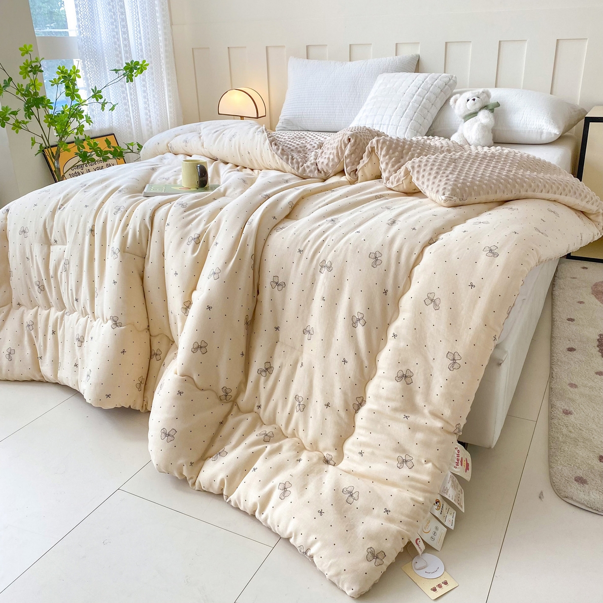 91家纺网 家纺一手货源 找家纺 小叮当家纺仓储工厂店 2025新款A类母婴级全棉双层纱婴儿绒210g豆豆被20%大豆纤维单人双人被芯 芭蕾