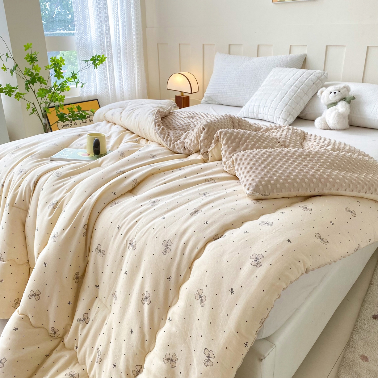 91家纺网 家纺一手货源 找家纺 小叮当家纺仓储工厂店 2025新款A类母婴级全棉双层纱婴儿绒210g豆豆被20%大豆纤维单人双人被芯 芭蕾