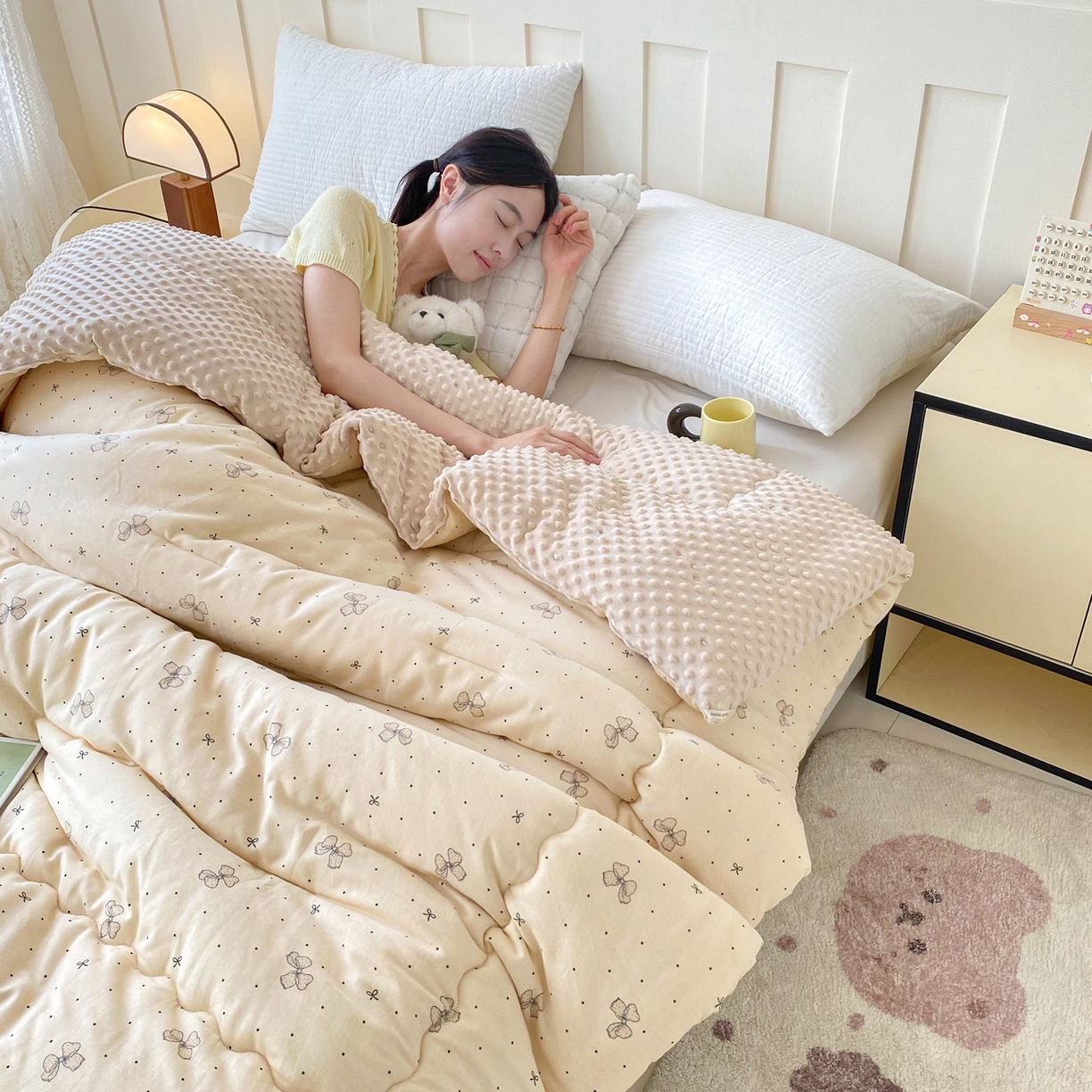 91家纺网 家纺一手货源 找家纺 小叮当家纺仓储工厂店 2025新款A类母婴级全棉双层纱婴儿绒210g豆豆被20%大豆纤维单人双人被芯 芭蕾