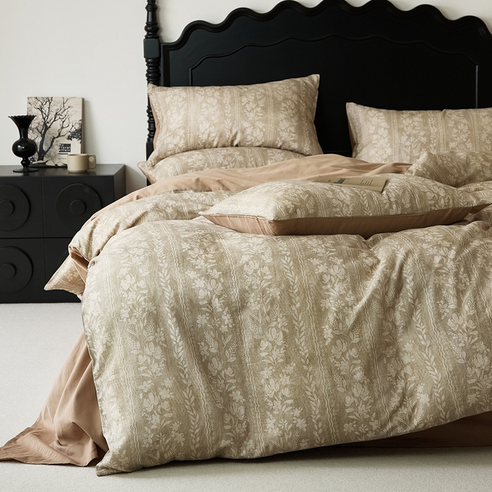 禾时 2025新款全棉纯棉双层纱印花四件套-暗合 浮香-绿