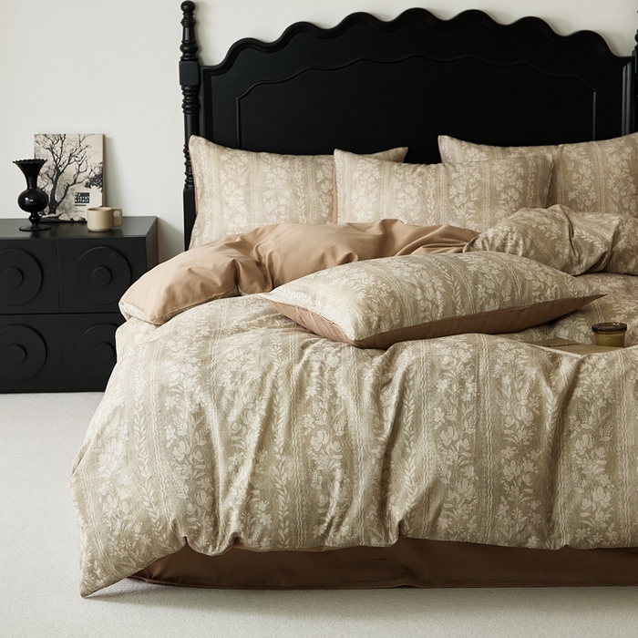 91家纺网 家纺一手货源 找家纺 禾时 2025新款全棉纯棉双层纱印花四件套-暗合 浮香-绿