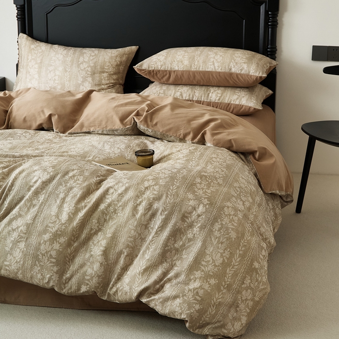 91家纺网 家纺一手货源 找家纺 禾时 2025新款全棉纯棉双层纱印花四件套-暗合 浮香-绿