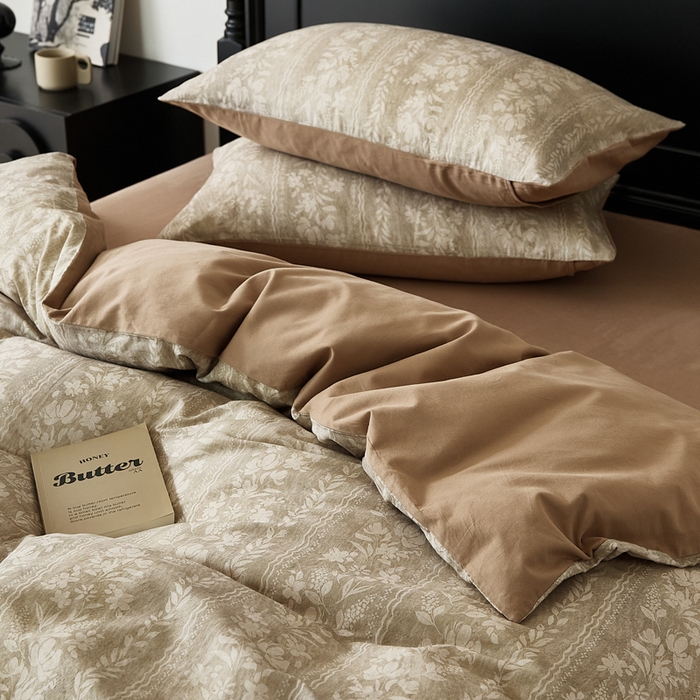 91家纺网 家纺一手货源 找家纺 禾时 2025新款全棉纯棉双层纱印花四件套-暗合 浮香-绿