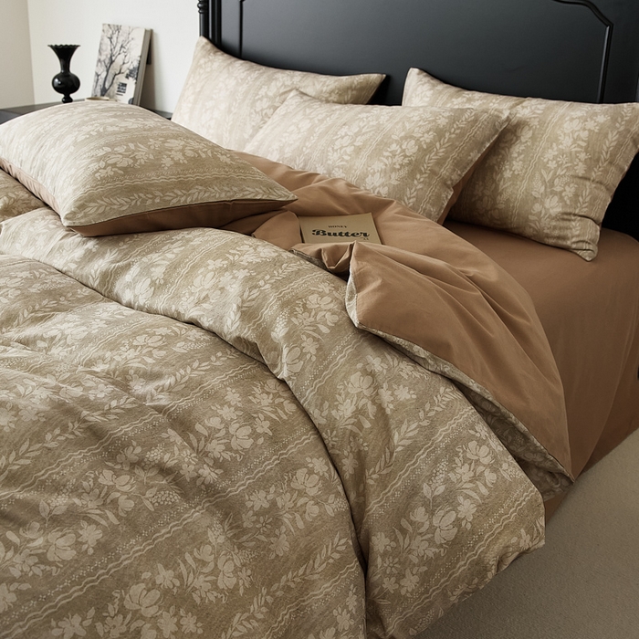 91家纺网 家纺一手货源 找家纺 禾时 2025新款全棉纯棉双层纱印花四件套-暗合 浮香-绿