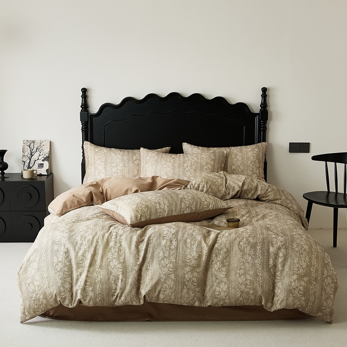 91家纺网 家纺一手货源 找家纺 禾时 2025新款全棉纯棉双层纱印花四件套-暗合 浮香-绿