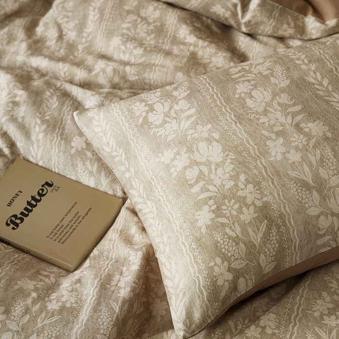 91家纺网 家纺一手货源 找家纺 禾时 2025新款全棉纯棉双层纱印花四件套-暗合 浮香-绿