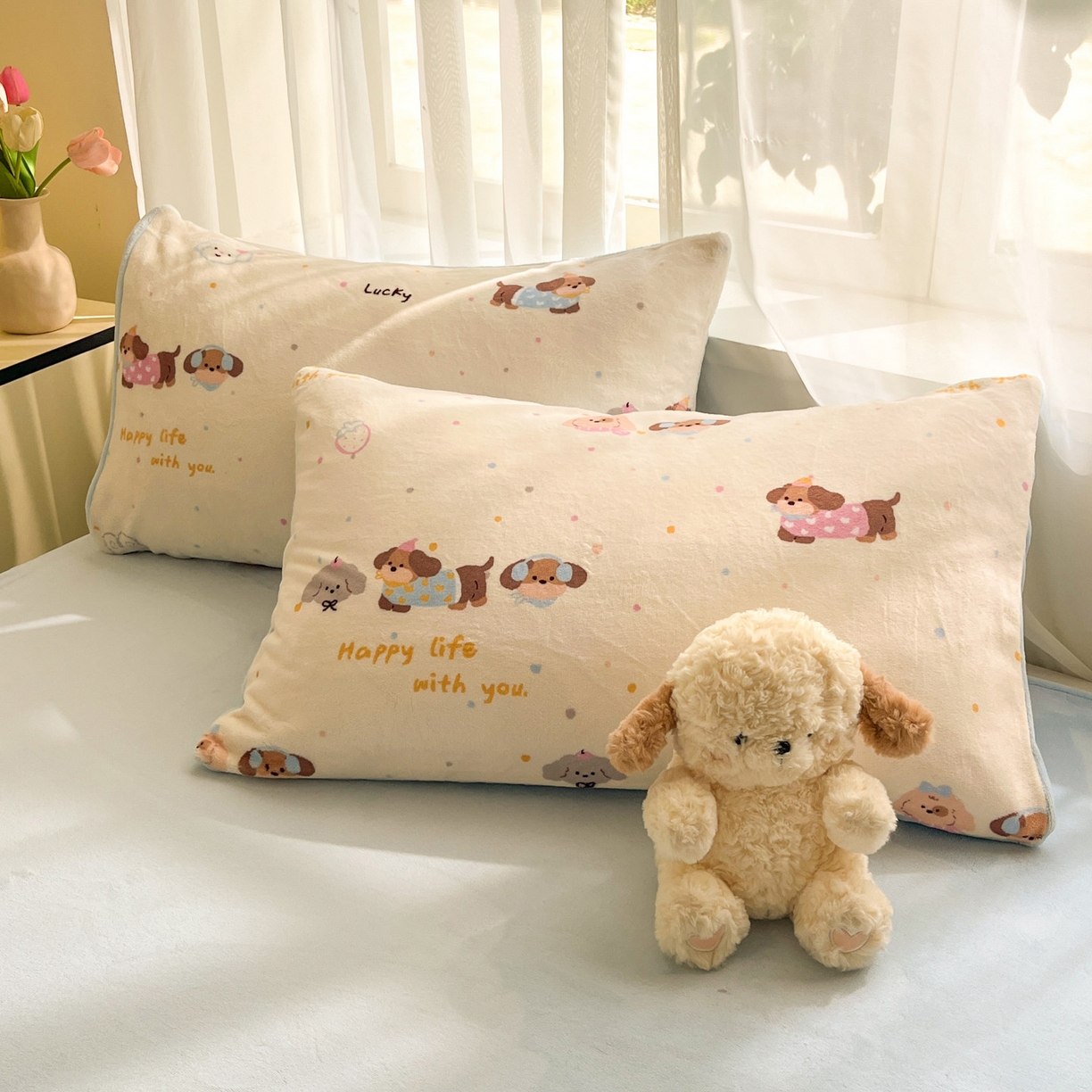 91家纺网 家纺一手货源 找家纺 如一 2025新款高克重卡通印花牛奶绒四件套第二批 汪汪狗