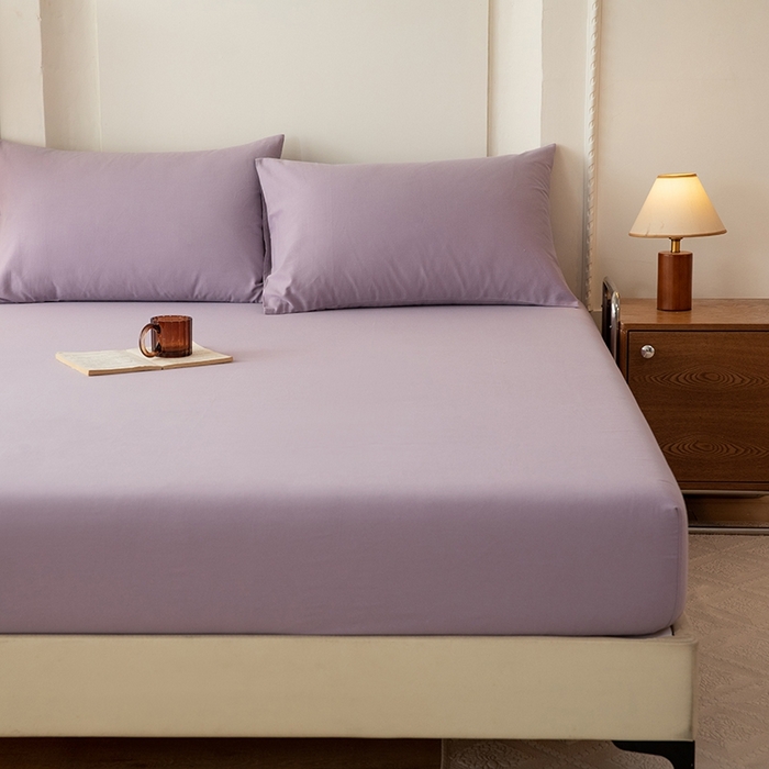 91家纺网 家纺一手货源 找家纺 八十八家纺 2025新款全棉纯棉素色水洗棉床笠单品单床笠床笠单件 加厚浅紫