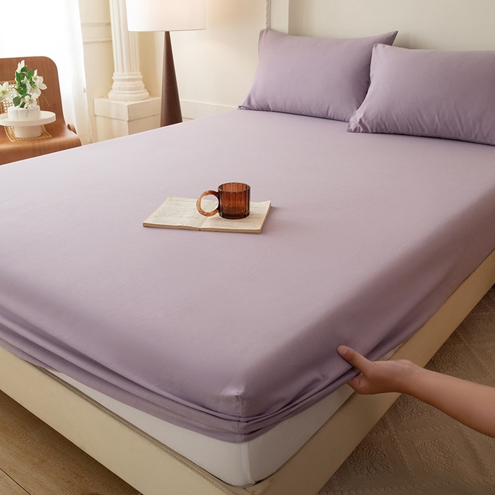 91家纺网 家纺一手货源 找家纺 八十八家纺 2025新款全棉纯棉素色水洗棉床笠单品单床笠床笠单件 加厚浅紫