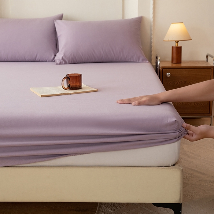 91家纺网 家纺一手货源 找家纺 八十八家纺 2025新款全棉纯棉素色水洗棉床笠单品单床笠床笠单件 加厚浅紫