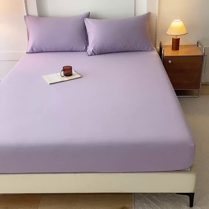 91家纺网 家纺一手货源 找家纺 八十八家纺 2025新款全棉纯棉素色水洗棉床笠单品单床笠床笠单件 加厚浅紫