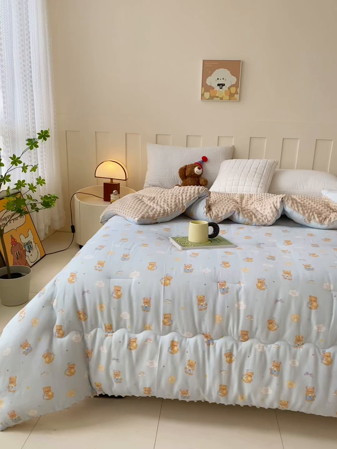 91家纺网 家纺一手货源 找家纺 小叮当家纺仓储工厂店 2025新款A类母婴级全棉双层纱婴儿绒210g豆豆被20%大豆纤维单人双人被芯 彩虹小熊