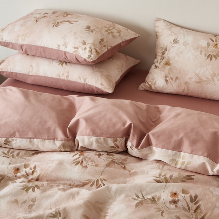 91家纺网 家纺一手货源 找家纺 禾时 2025新款全棉纯棉双层纱印花四件套-暗合 卷珠帘-粉