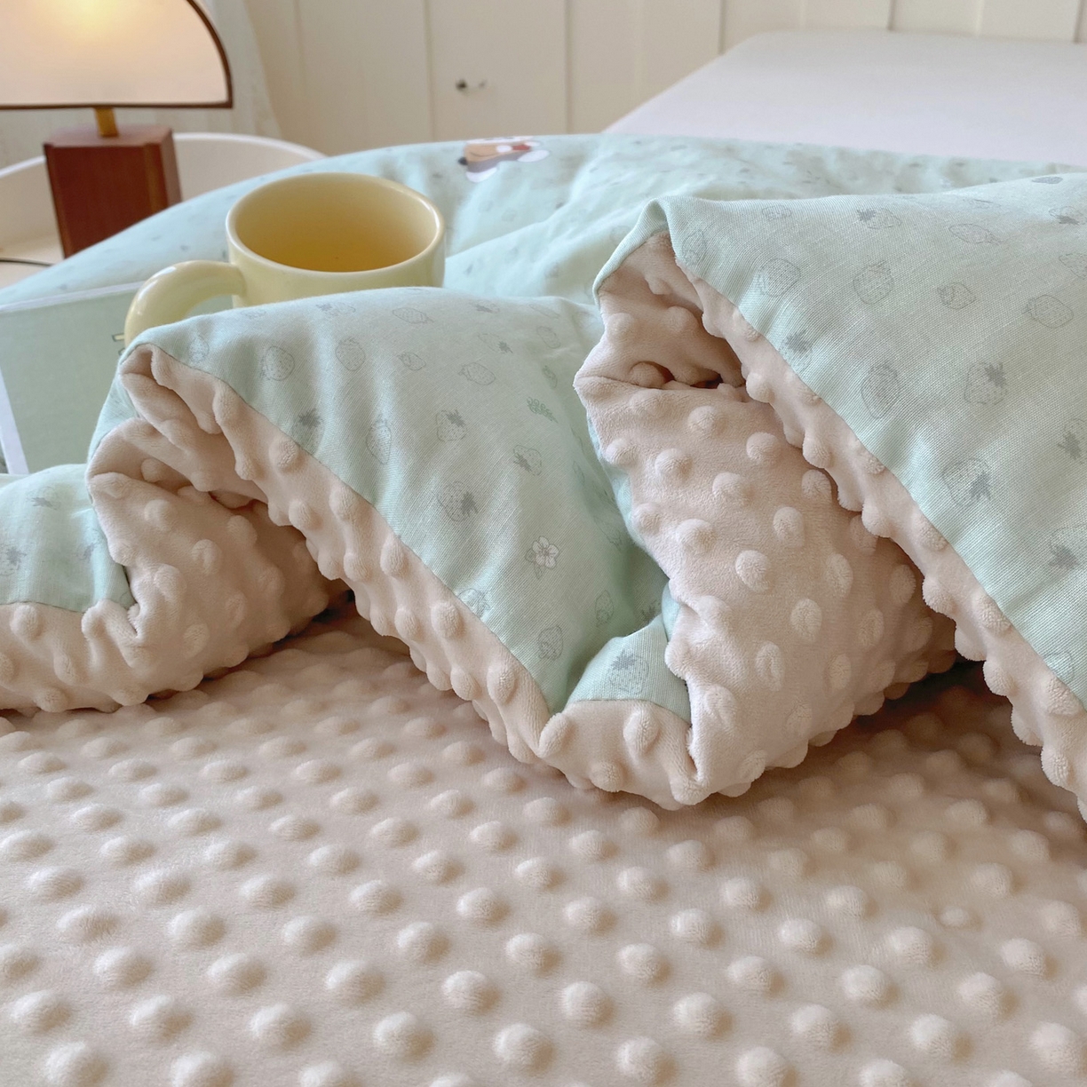 91家纺网 家纺一手货源 找家纺 小叮当家纺仓储工厂店 2025新款A类母婴级全棉双层纱婴儿绒210g豆豆被20%大豆纤维单人双人被芯 功夫熊猫