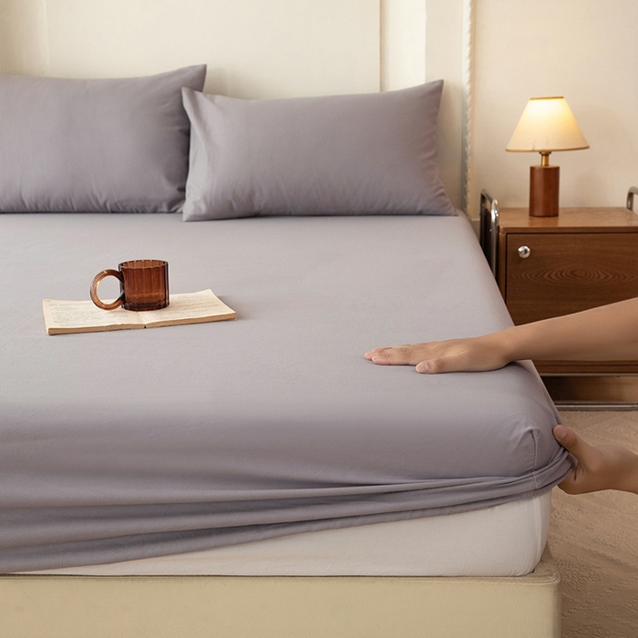 91家纺网 家纺一手货源 找家纺 八十八家纺 2025新款全棉纯棉素色水洗棉床笠单品单床笠床笠单件 加厚中灰