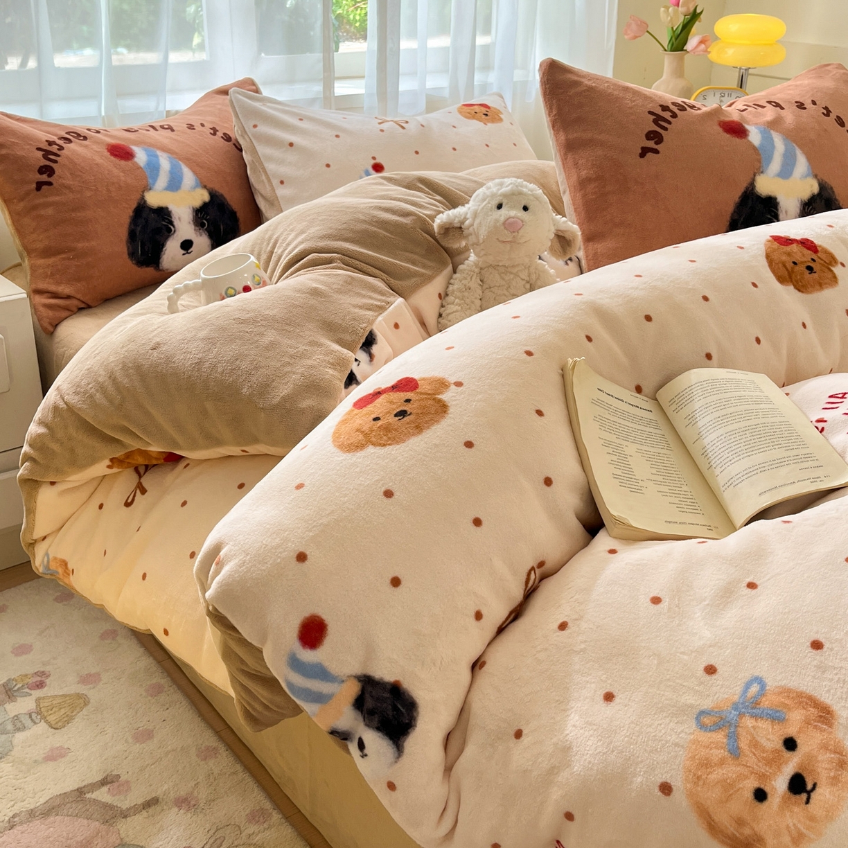 91家纺网 家纺一手货源 找家纺 如一 2025新款高克重卡通印花牛奶绒四件套第二批 小伙伴