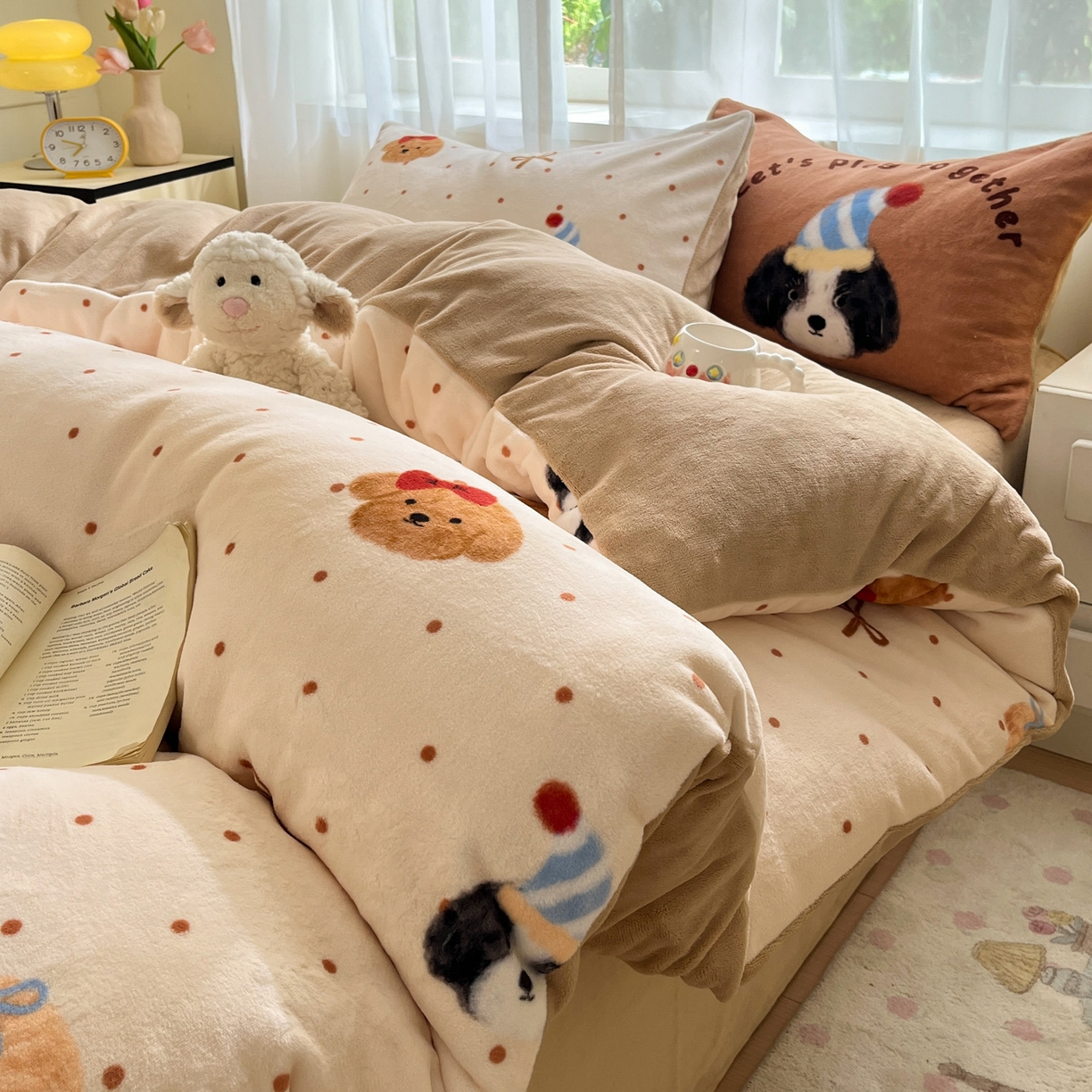 91家纺网 家纺一手货源 找家纺 如一 2025新款高克重卡通印花牛奶绒四件套第二批 小伙伴