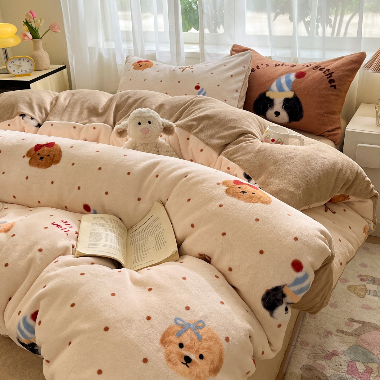 91家纺网 家纺一手货源 找家纺 如一 2025新款高克重卡通印花牛奶绒四件套第二批 小伙伴