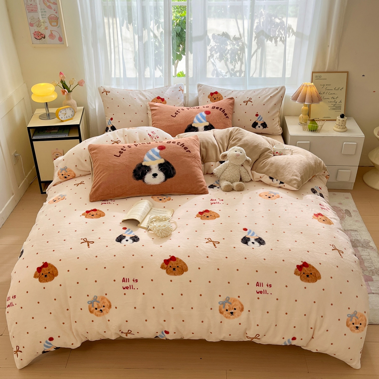 91家纺网 家纺一手货源 找家纺 如一 2025新款高克重卡通印花牛奶绒四件套第二批 小伙伴