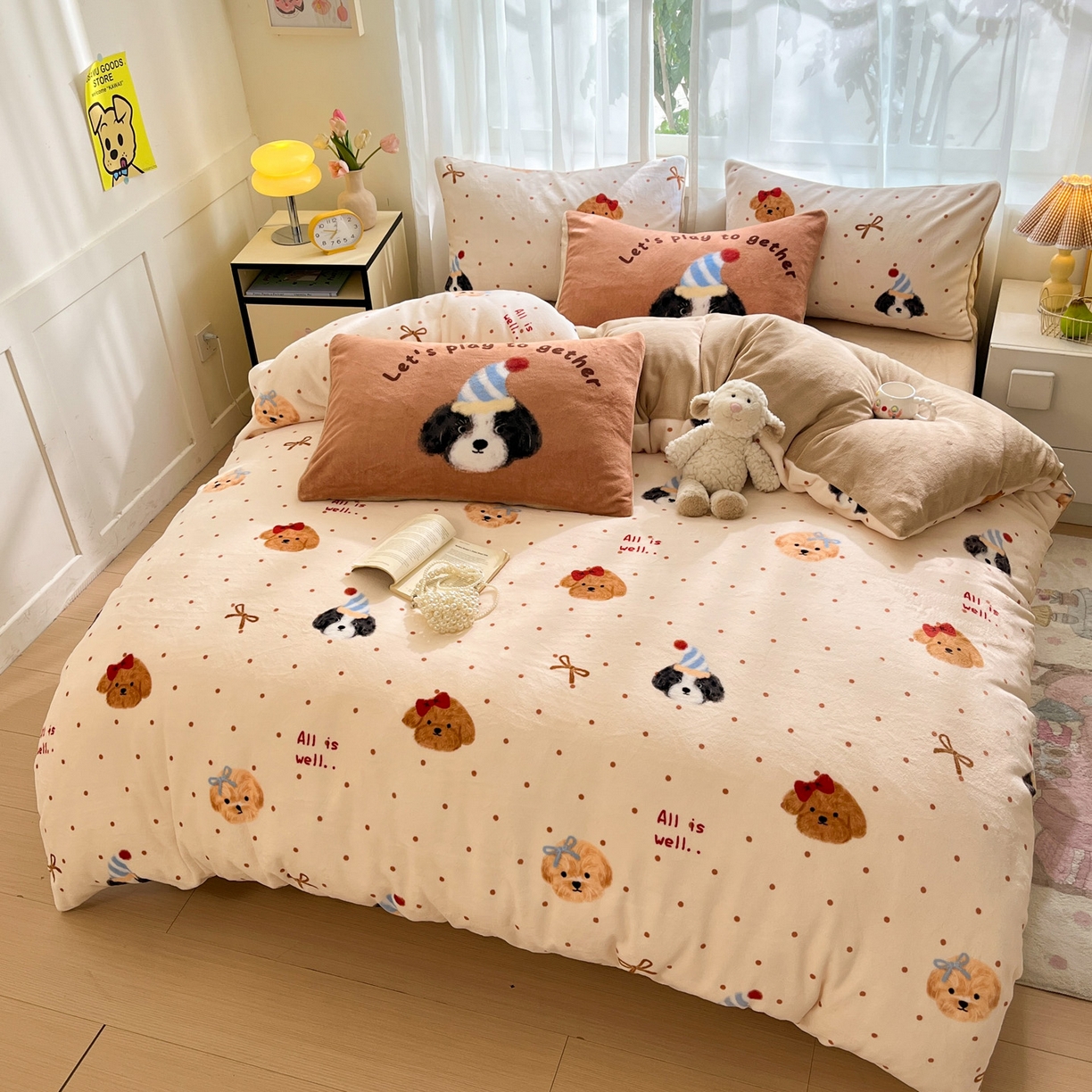 91家纺网 家纺一手货源 找家纺 如一 2025新款高克重卡通印花牛奶绒四件套第二批 小伙伴