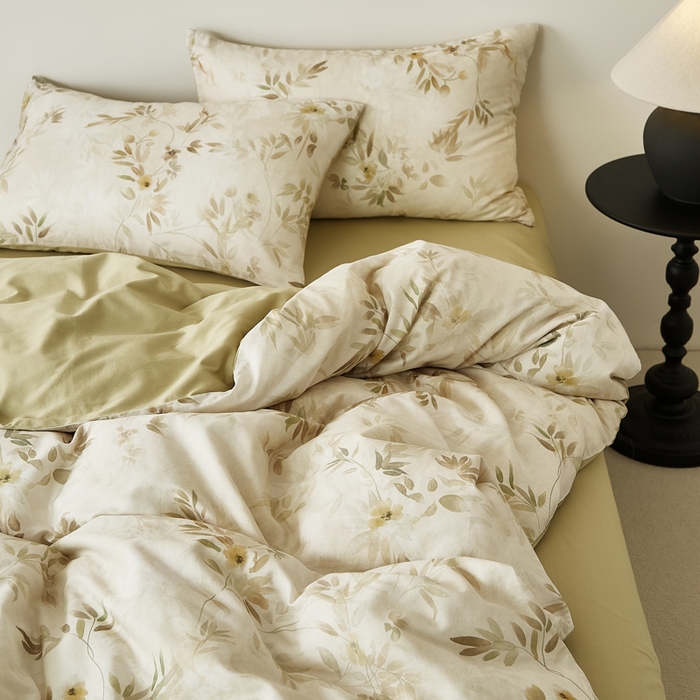 91家纺网 家纺一手货源 找家纺 禾时 2025新款全棉纯棉双层纱印花四件套-暗合 卷珠帘-黄