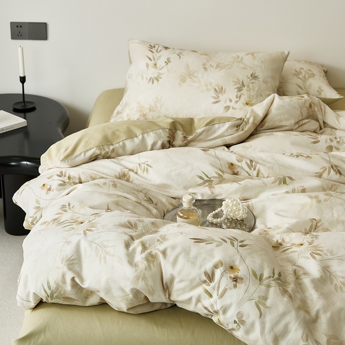 91家纺网 家纺一手货源 找家纺 禾时 2025新款全棉纯棉双层纱印花四件套-暗合 卷珠帘-黄