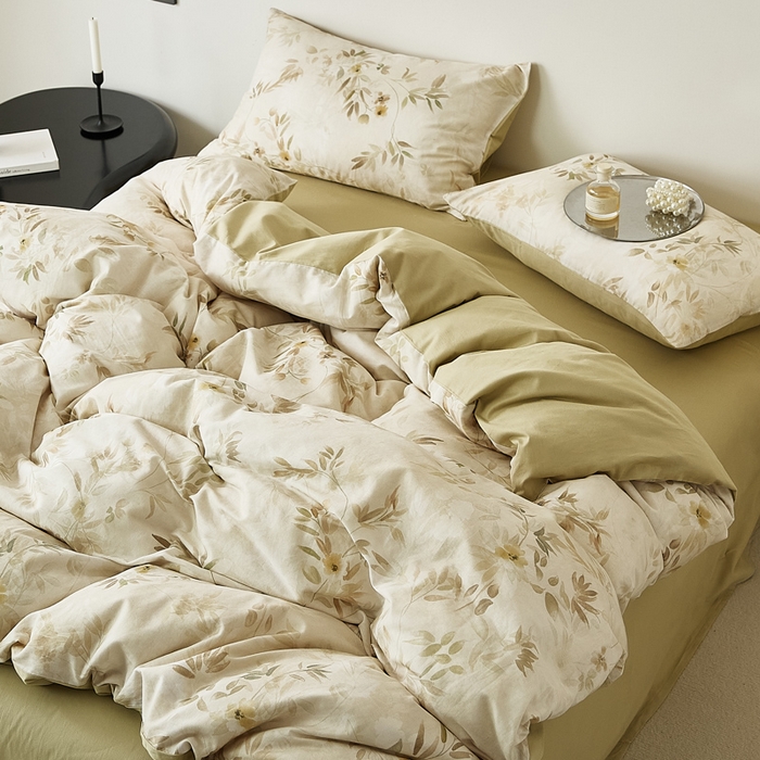 91家纺网 家纺一手货源 找家纺 禾时 2025新款全棉纯棉双层纱印花四件套-暗合 卷珠帘-黄