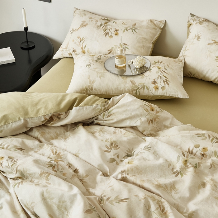 91家纺网 家纺一手货源 找家纺 禾时 2025新款全棉纯棉双层纱印花四件套-暗合 卷珠帘-黄