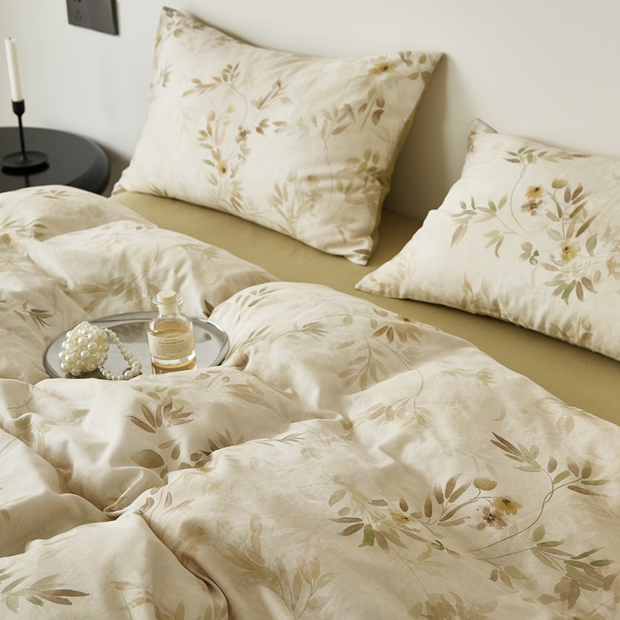 91家纺网 家纺一手货源 找家纺 禾时 2025新款全棉纯棉双层纱印花四件套-暗合 卷珠帘-黄