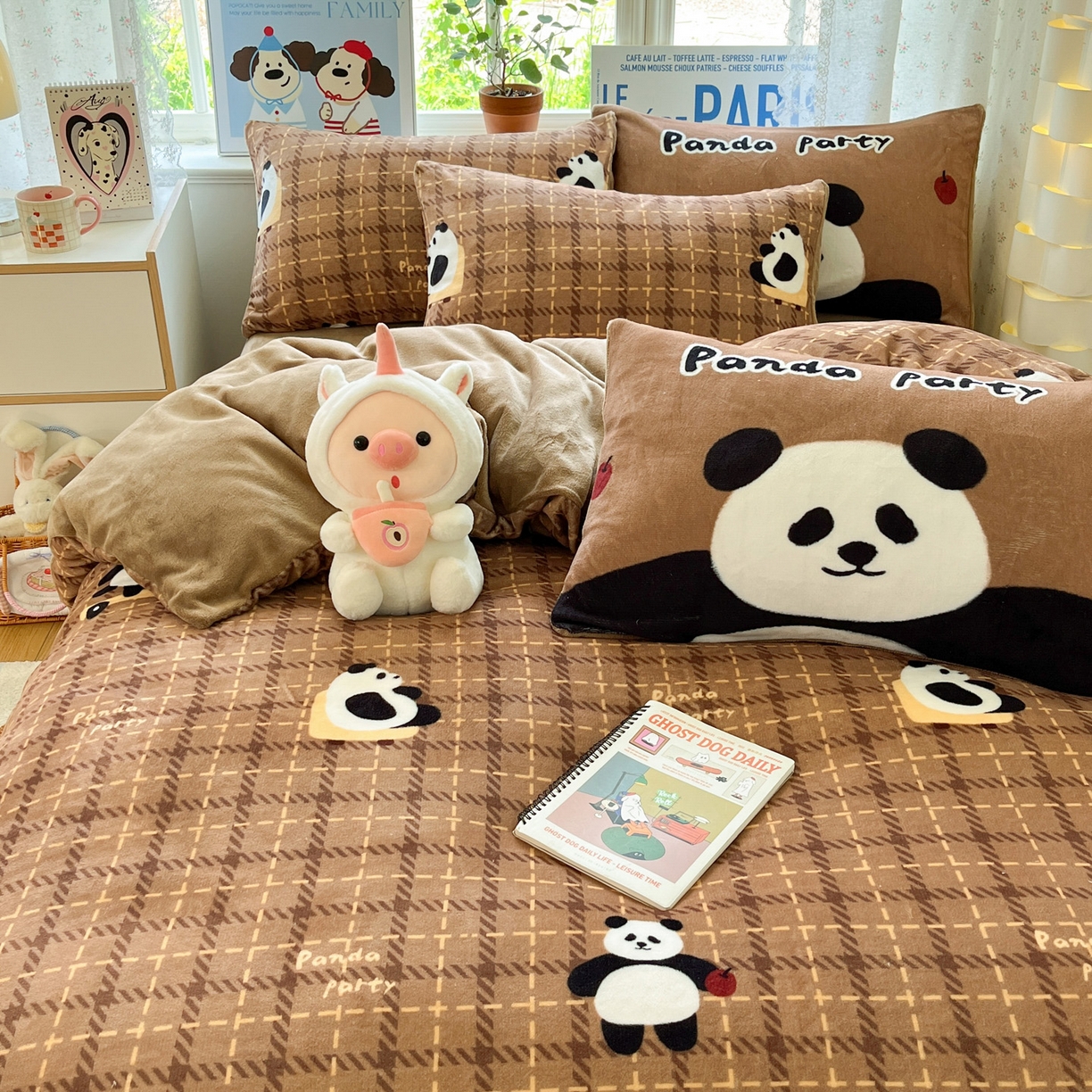 91家纺网 家纺一手货源 找家纺 如一 2025新款高克重卡通印花牛奶绒四件套第二批 小熊猫