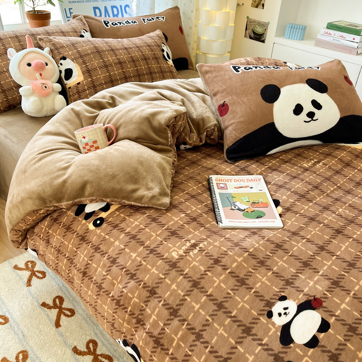 91家纺网 家纺一手货源 找家纺 如一 2025新款高克重卡通印花牛奶绒四件套第二批 小熊猫