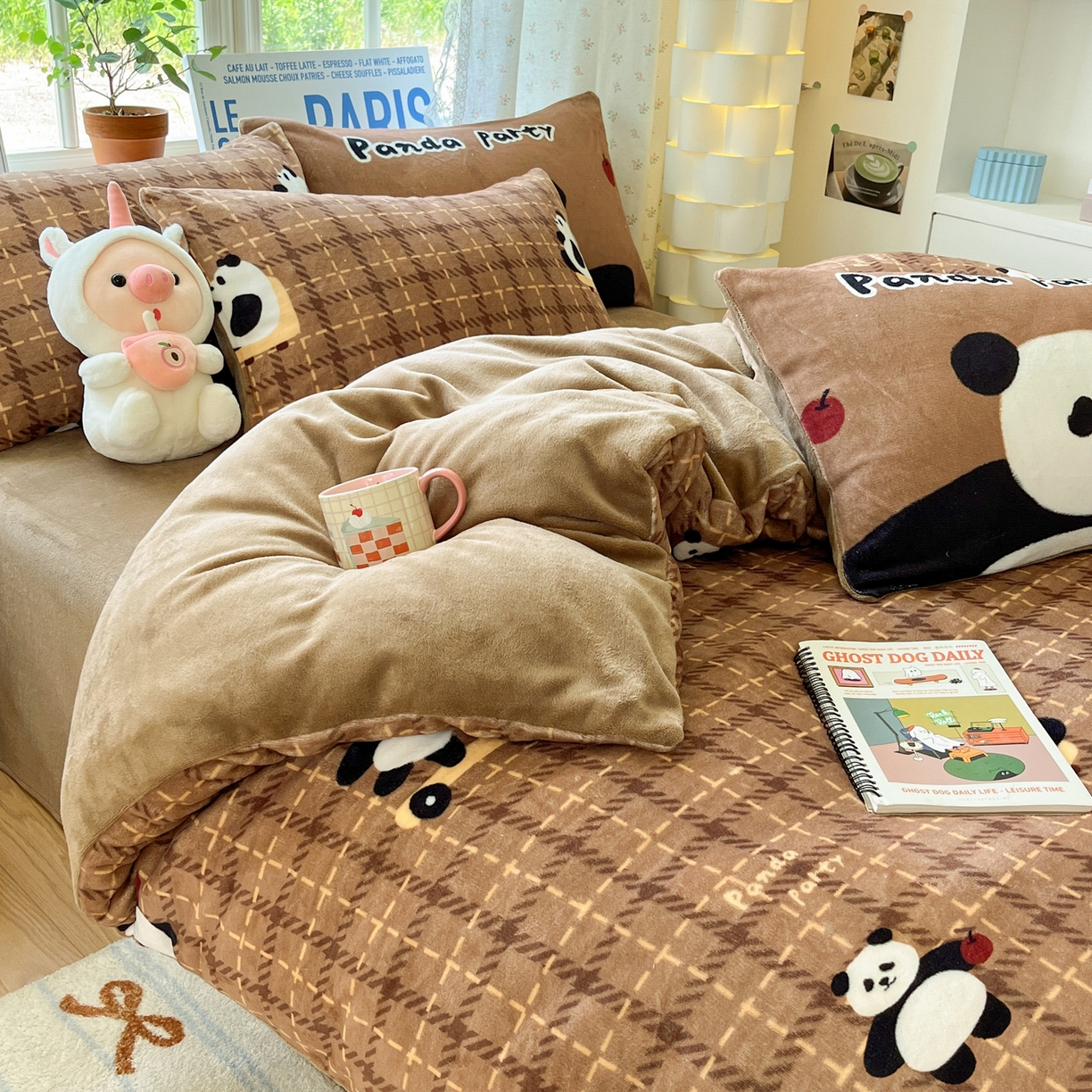 91家纺网 家纺一手货源 找家纺 如一 2025新款高克重卡通印花牛奶绒四件套第二批 小熊猫