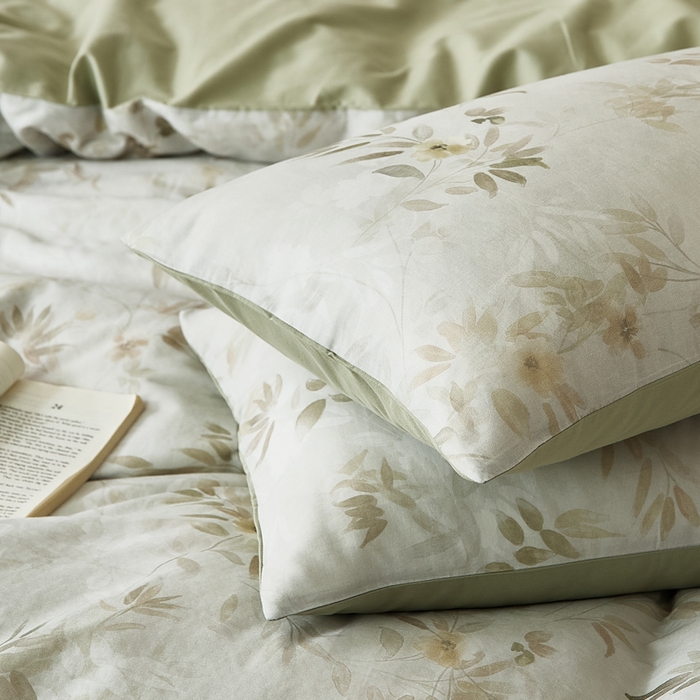 91家纺网 家纺一手货源 找家纺 禾时 2025新款全棉纯棉双层纱印花四件套-暗合 卷珠帘-绿