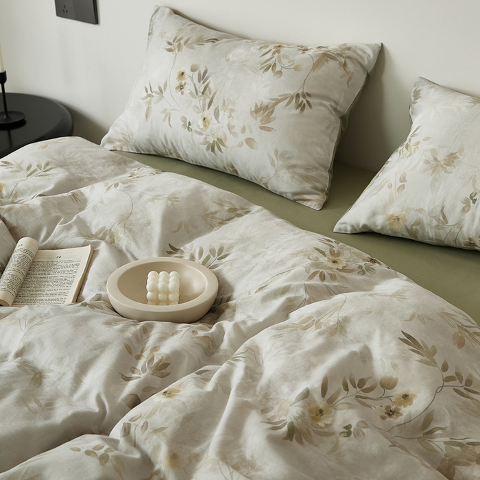 91家纺网 家纺一手货源 找家纺 禾时 2025新款全棉纯棉双层纱印花四件套-暗合 卷珠帘-绿