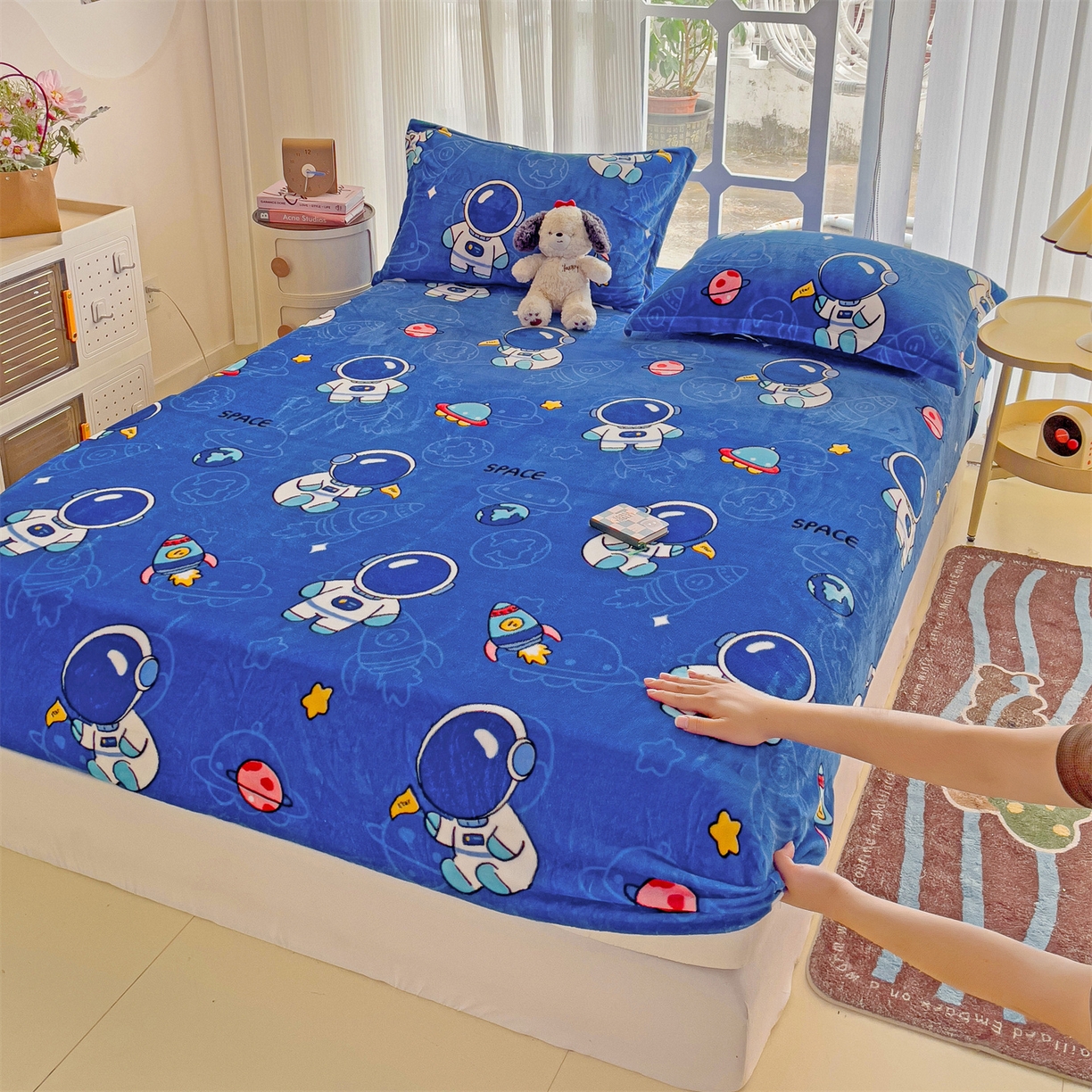 91家纺网 家纺一手货源 找家纺 （总）名兮家居 2025新款高克重印花牛奶绒单床笠床笠单件