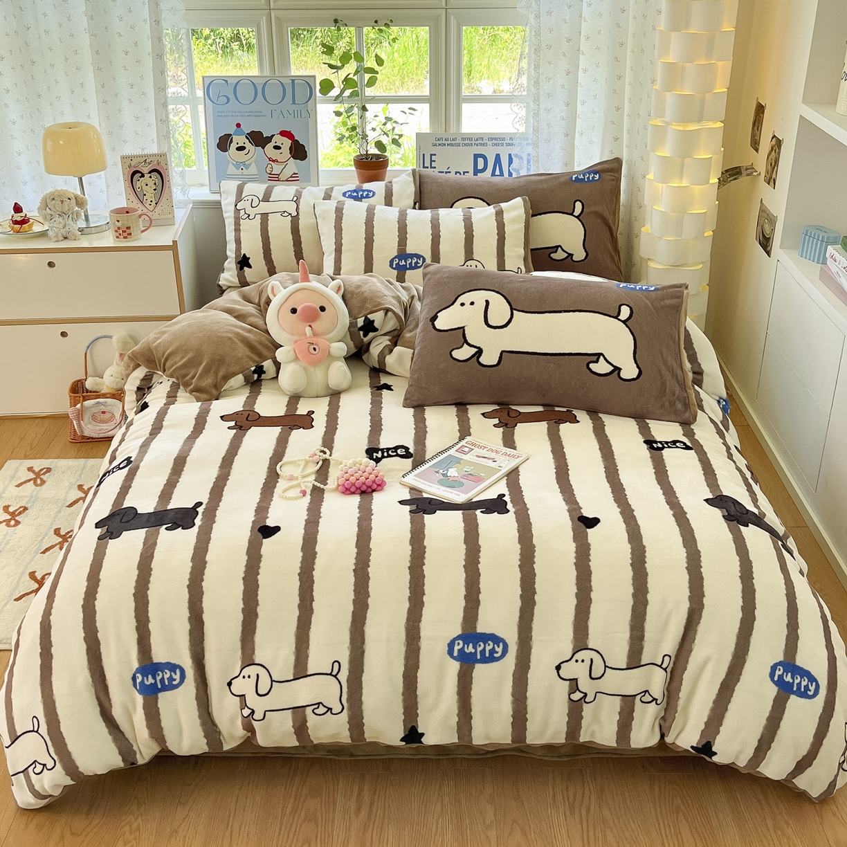 91家纺网 家纺一手货源 找家纺 如一 2025新款高克重卡通印花牛奶绒四件套第二批 幸运狗