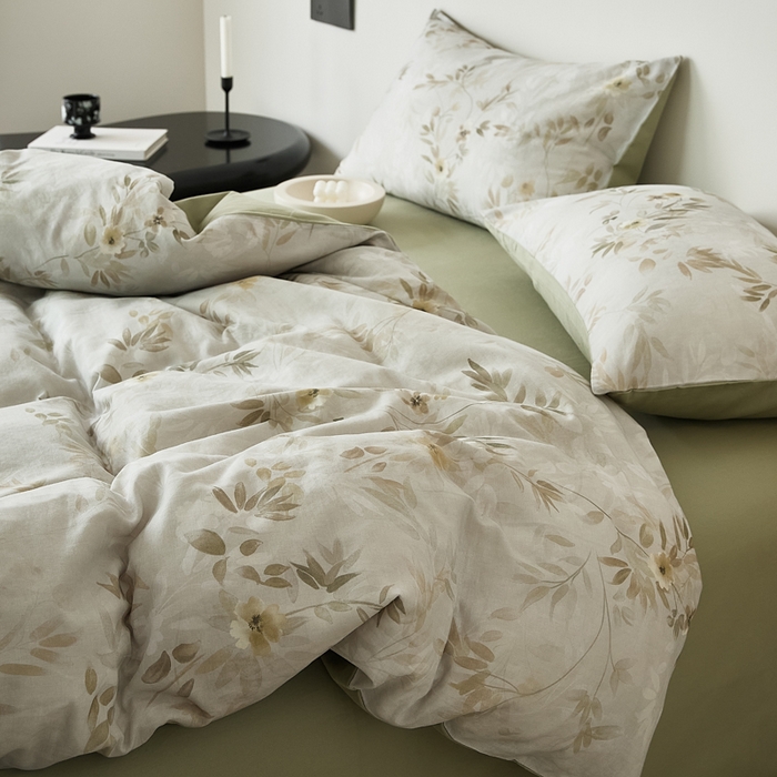 91家纺网 家纺一手货源 找家纺 禾时 2025新款全棉纯棉双层纱印花四件套-暗合 卷珠帘-绿